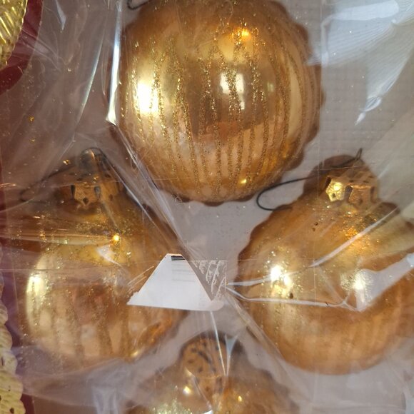 The Victoria Collection By Rauch Glass Ornaments Gold W/Glitter Set Of 4 - Picture 2 of 9